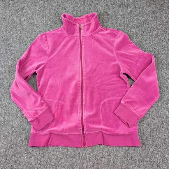 Hanes Y2K Velour Track Jacket Large Pink Full Zip Mock Neck Loungewear Retro — photo 2
